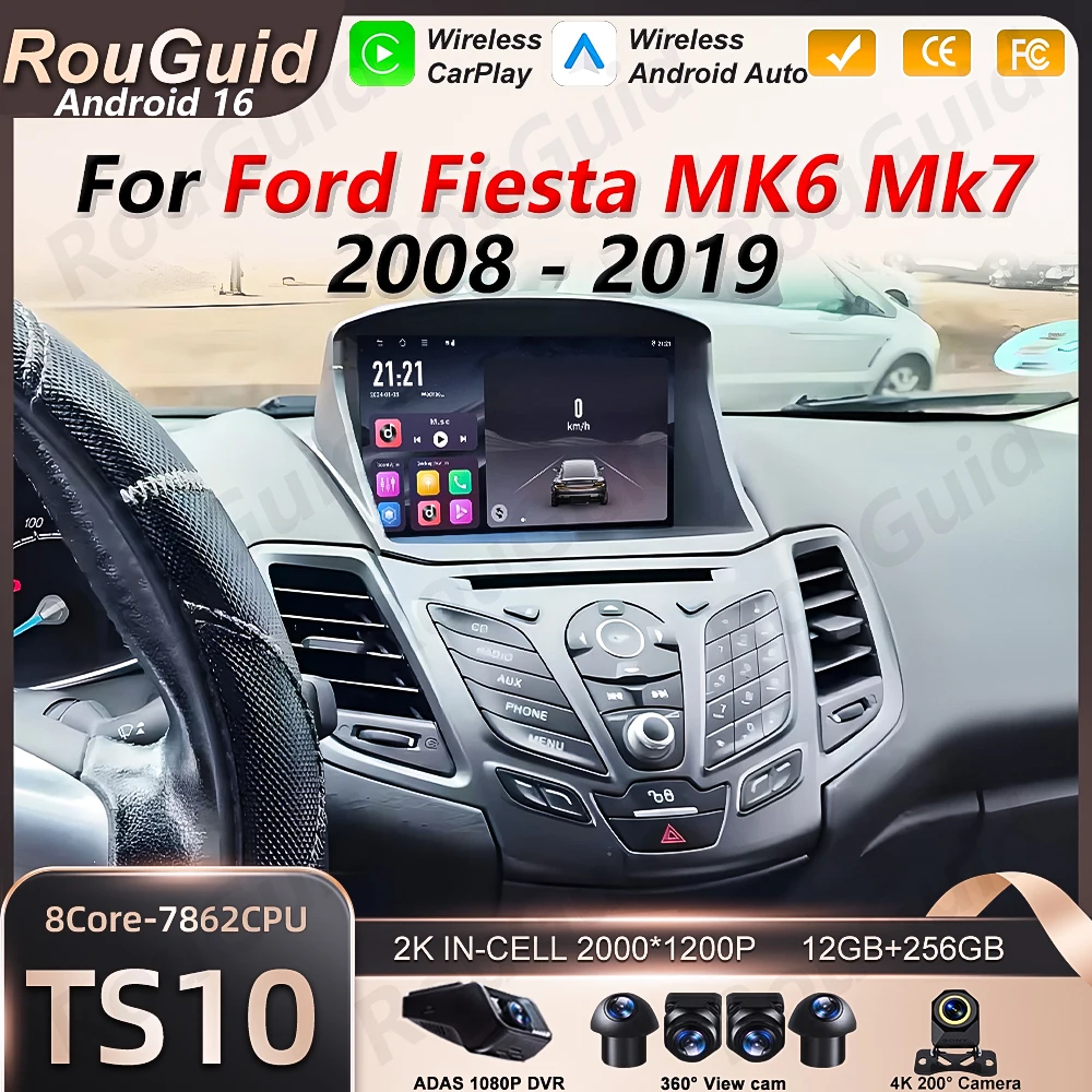 Car Radio Autoradio Carplay Android For Ford Fiesta MK6 MK7 2009 - 2017 GPS Navigation Video Multimedia Player Touch Screen Wifi