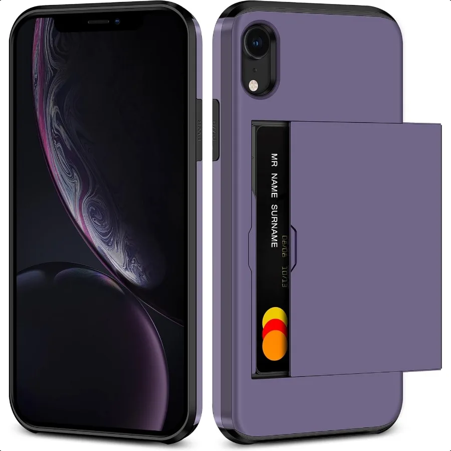 

SAMONPOW for iPhone XR Case Wallet Card Holder Heavy Duty Protection XR Phone Case Wallet Card Holder Dual Layer Anti Scratch H