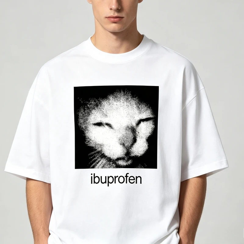 Men Grunge Cat Face Graphic T Shirt Retro Distorted Kitten Print Short Sleeve Tees Casual Aesthetic Streetwear Unisex Cotton Top