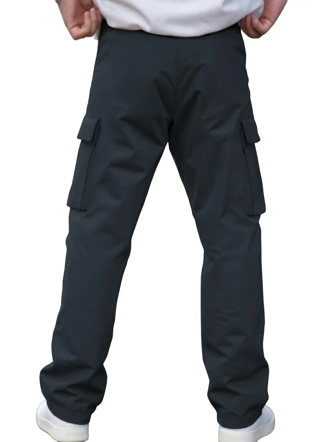 Herren Einfarbige Cargohose Regular Fit Lässige Gerade Hose mit Pattentaschen und Kordelzug für den Alltag – Detail 27