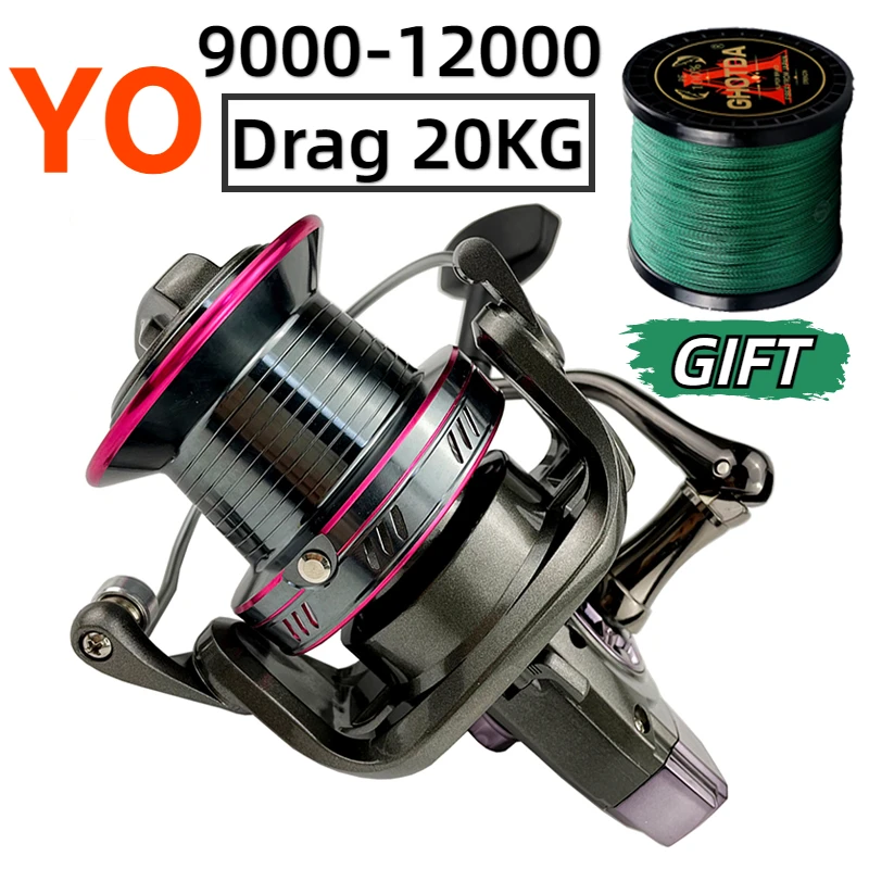 

Long Casting Big Fishing Reel 9000-12000 Series 4.0:1 Gear Ratio Saltwater Jigging Wheel Drag Power 20kg with PE Wire Gift Pesca