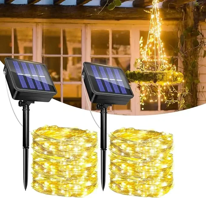 20-300LED Solar Copper Wire Light String Garden Outdoor Christmas Tree Wedding Fairy Garland Lamp Home Party New Year Decoration