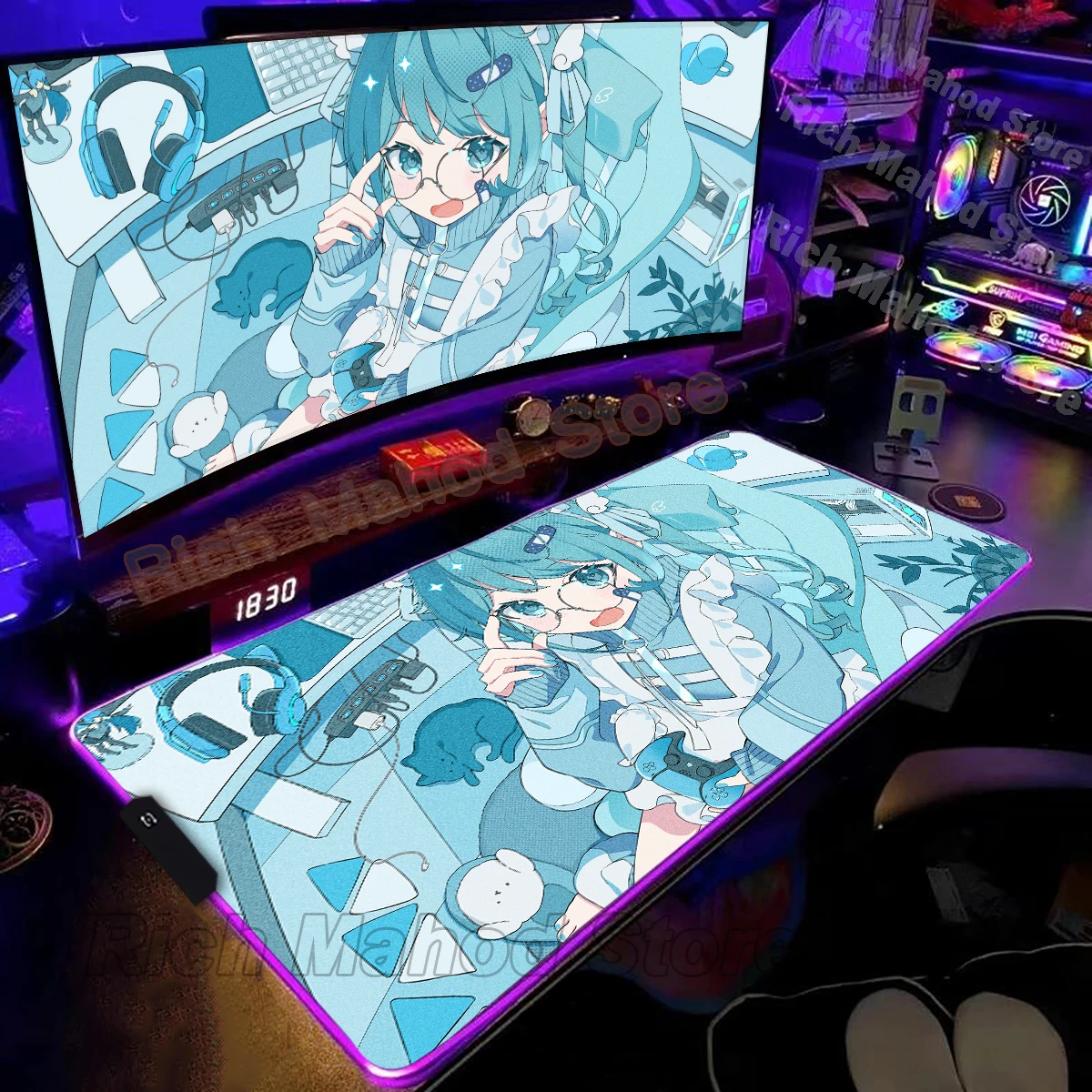 

RGB Hatsune Miku Pc Gamer Keyboard Mouse Pad Mousepad LED Glowing Mouse Mats Rubber Gaming Computer Mausepad PC Cabinet Tablemat
