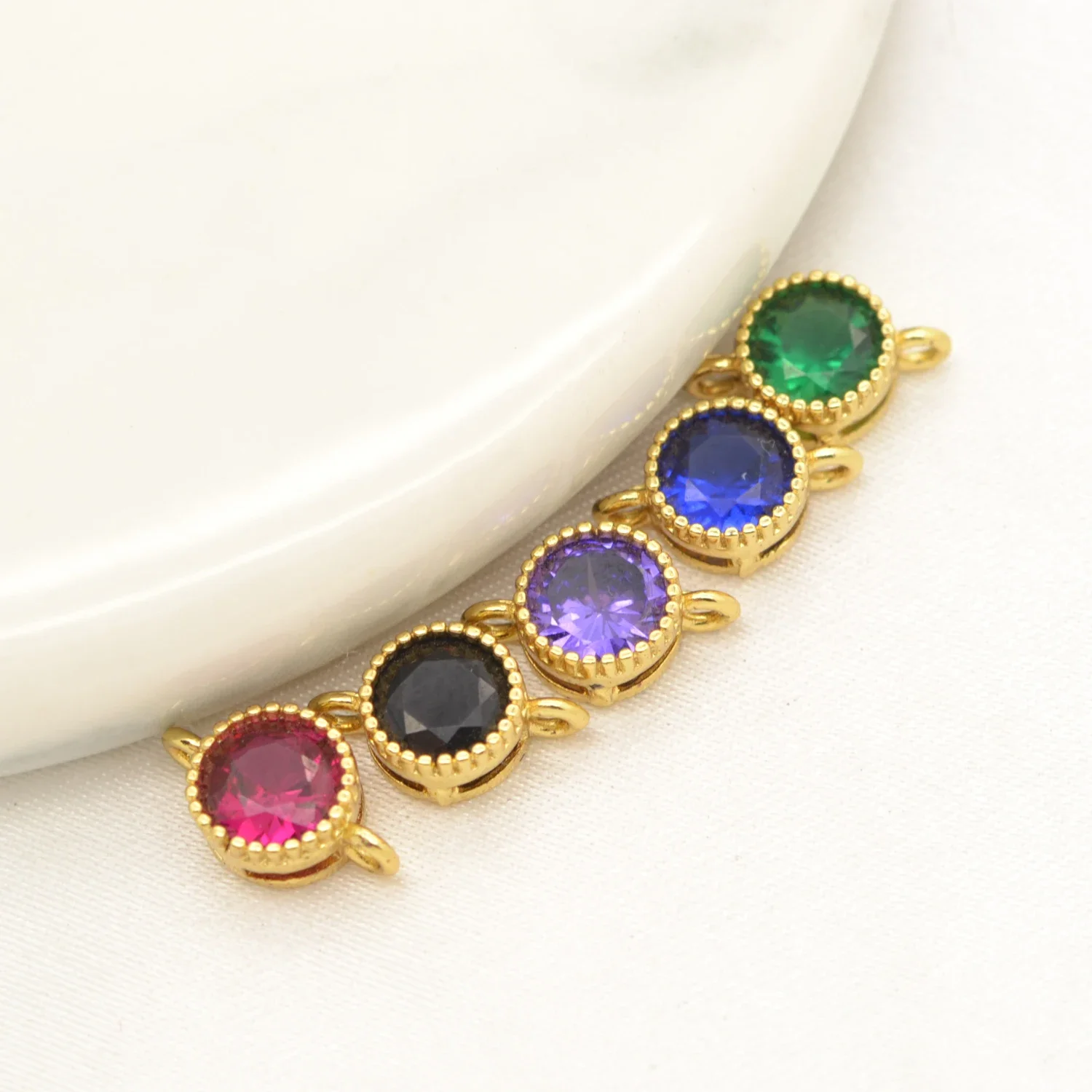 20Pcs Gold Rim Inlay Zircon Mini Connector for Diy Jewelry Making Accessories Round Buckle Bracelet Necklace Fasteners Wholesale