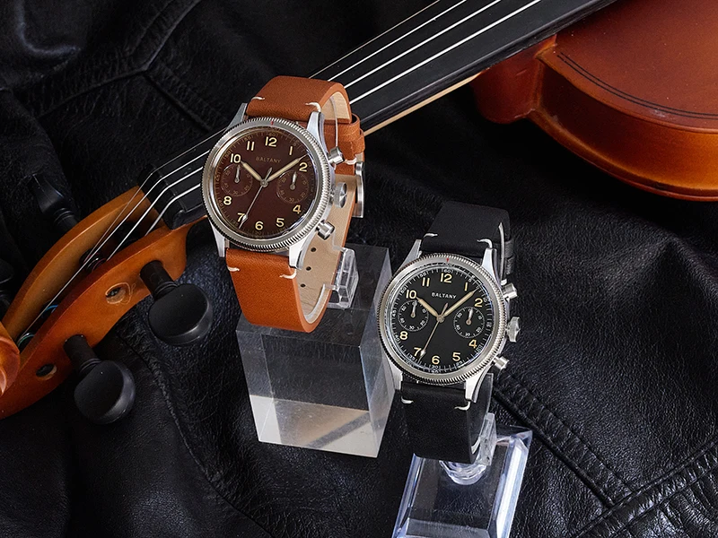 Baltany S5054 Pilot Chrono Quarzuhren, schnelles Zurücksetzen, drehbare Lünette, geriffelte Lünette, Vintage-Retro-Stil, Saphirglas mit Lume – Detail 1
