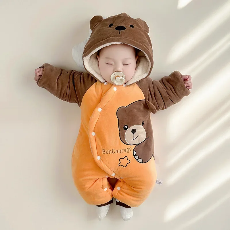 

Newborn Winter Clothes Jumpsuit Fleece-lined Thickened Baby Going out Cotton-Padded Clothes Three-Layer Quilted Toddler Warm Clo