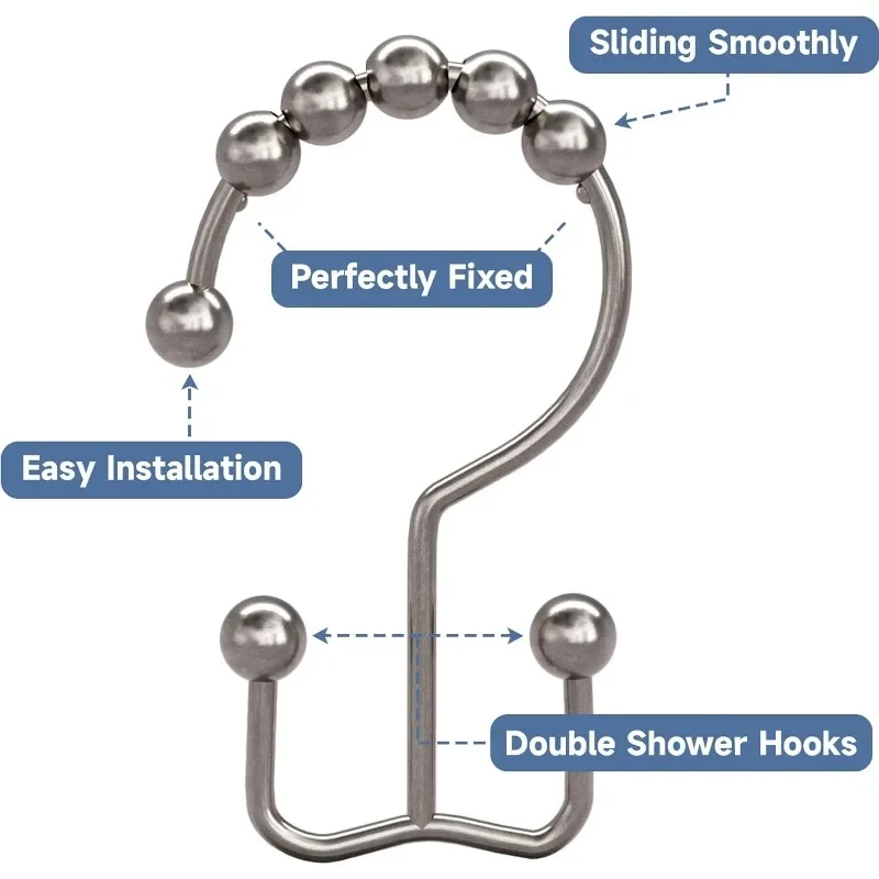 Крючки для занавесок для душа Titanker, кольца, устойчивые к ржавчине металлические двойные скользящие крючки для душа, кольца для ванной комнаты, штанги для душа, шторы