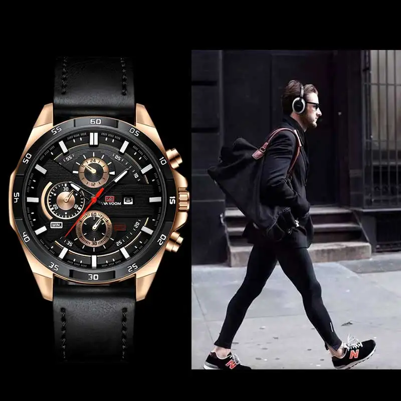 New Fashion Va va Voom Mens Watch Top Brand Luxury Waterproof Sport Quartz Clock Military Leather