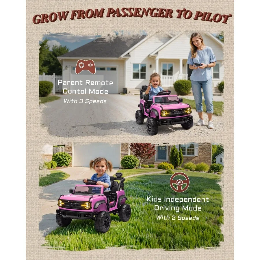 幼児向け12V電動乗用玩具、リモコン付きフォード・ブロンコ・ラプター子供用乗用車、12ボルトバッテリー駆動車