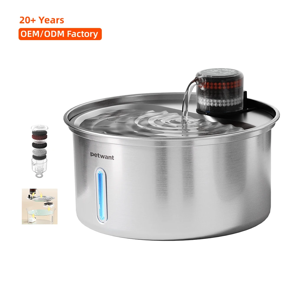 3.2L Stainless Steel Automatic Pet Water Dispenser Removable Filter Cat Drinking Water Fountains Feeder with Filtle