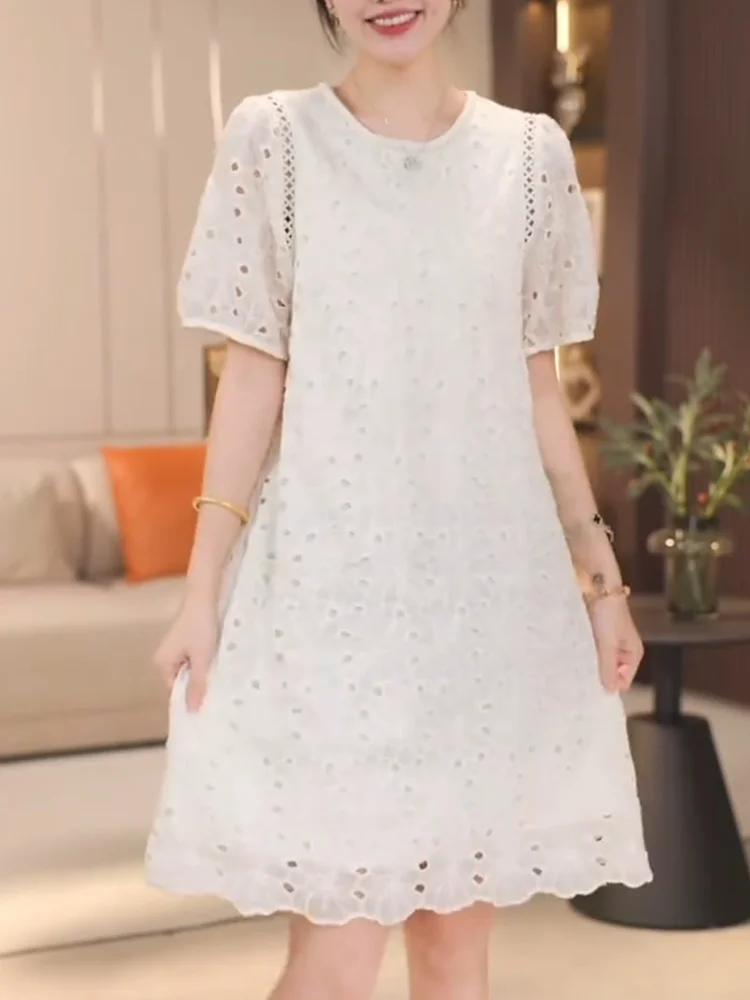 

Ele Embroidered Hollow out Dr Women's Faion plus Size ort Skirt Slimming Summer New Arrival Korean Sle Commute