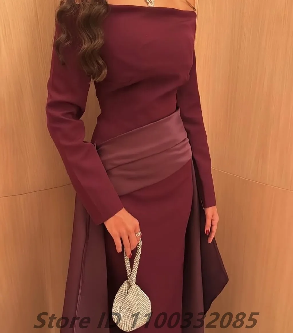 Eightale Burgundy Saudi Evening Dress Off Shoulder Long Sleeve Mermaid Women Party Prom Dresses Dubai 2025 Customized image 2