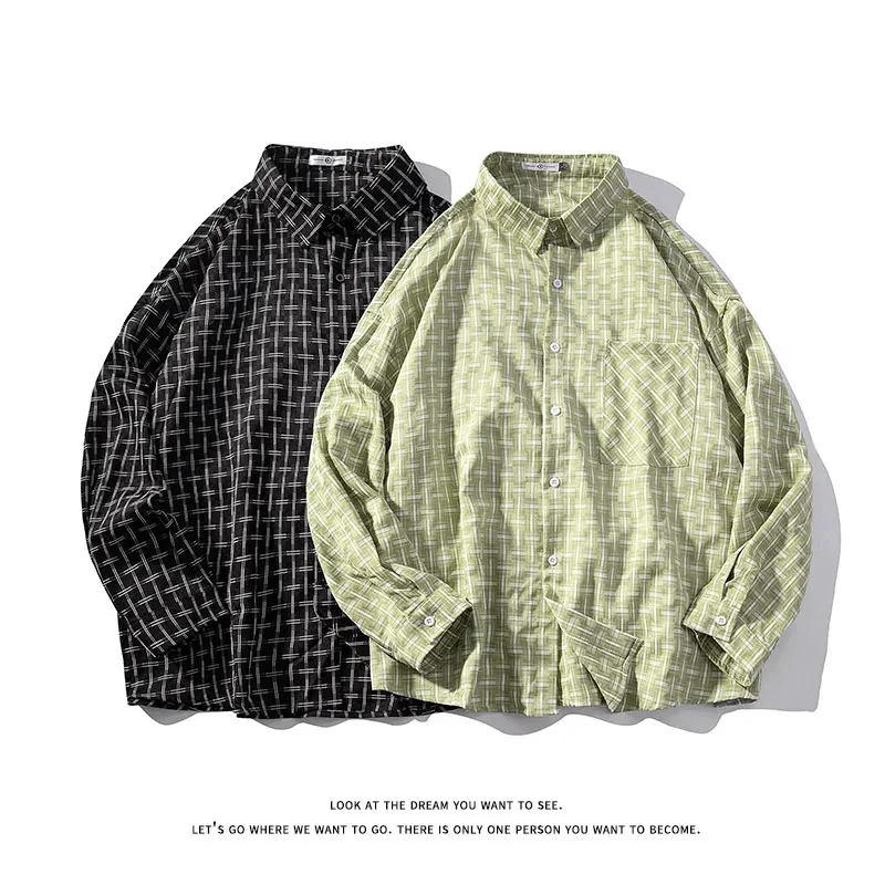 

Spring Men New Hip Hop Lattice Shirt Streetwear Casual Plus Size Single Breasted Couple Clothing Loose Harajuku Vintage Blouses