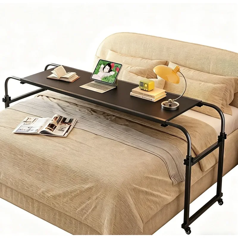 Heavy Duty Overbed Table with Wheels 55-83 Adjustable Cross Bed Desk for King Queen Size Mobile Rolling Laptop Cart for Home