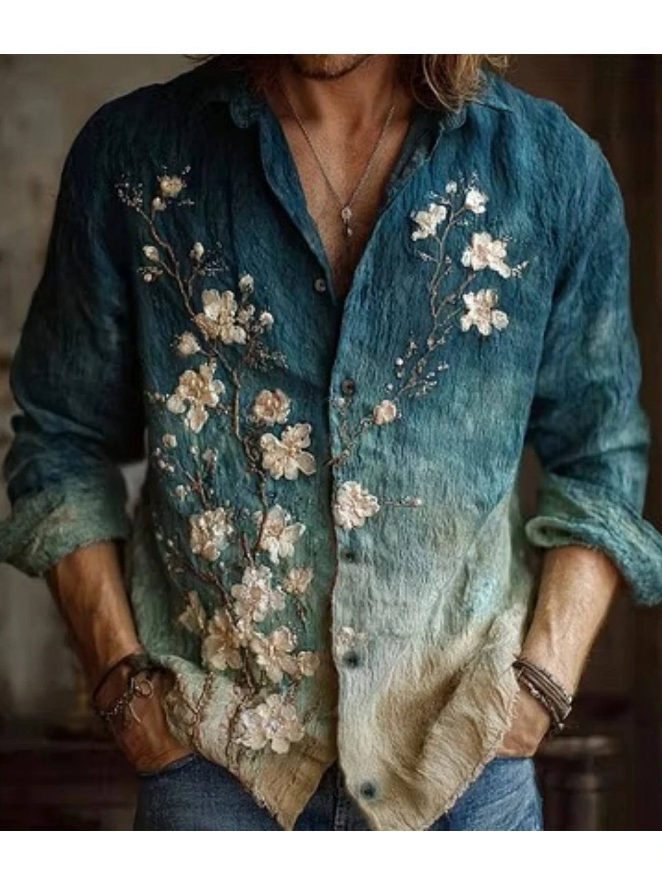 Men Sport Casual Single-Breasted Shirt Luxury Turn-Down Collar Long Sleeves Tees Pattern Printed Daily Street Button-Down Tops
