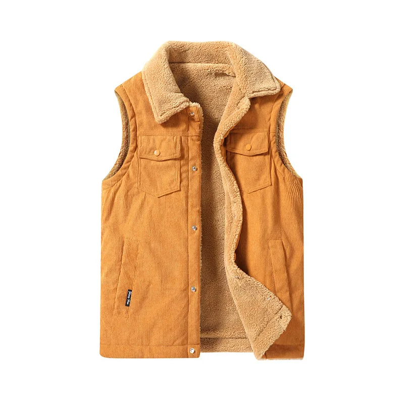 

Retro Workwear Corduroy Short Jacket Men's Vest Autumn Winter Korean Style College Fashion Vest Pure Color Men's Outerwear.