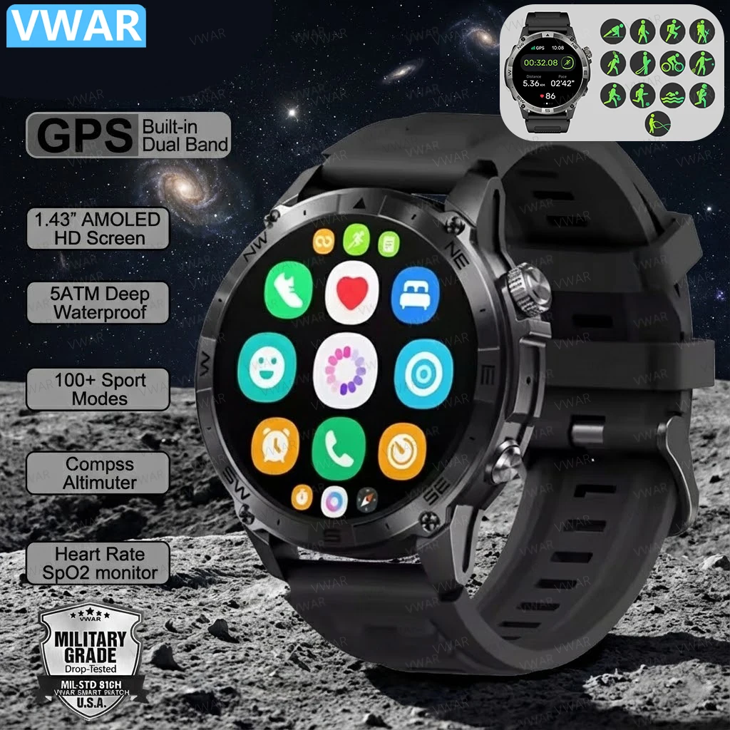 2026 New GPS Military Waterproof Smart Watch Men Outdoor Fitness Tracker Bluetooth call Built-in GPS for Xiaomi Sport Smartwatch