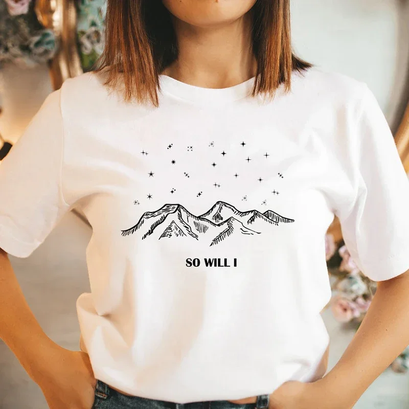 

Mountains So Will Printed Women T Shirts Cotton O Neck Graphic Tee Causal Loose Religious Inspirational Womens Clothes Dropship