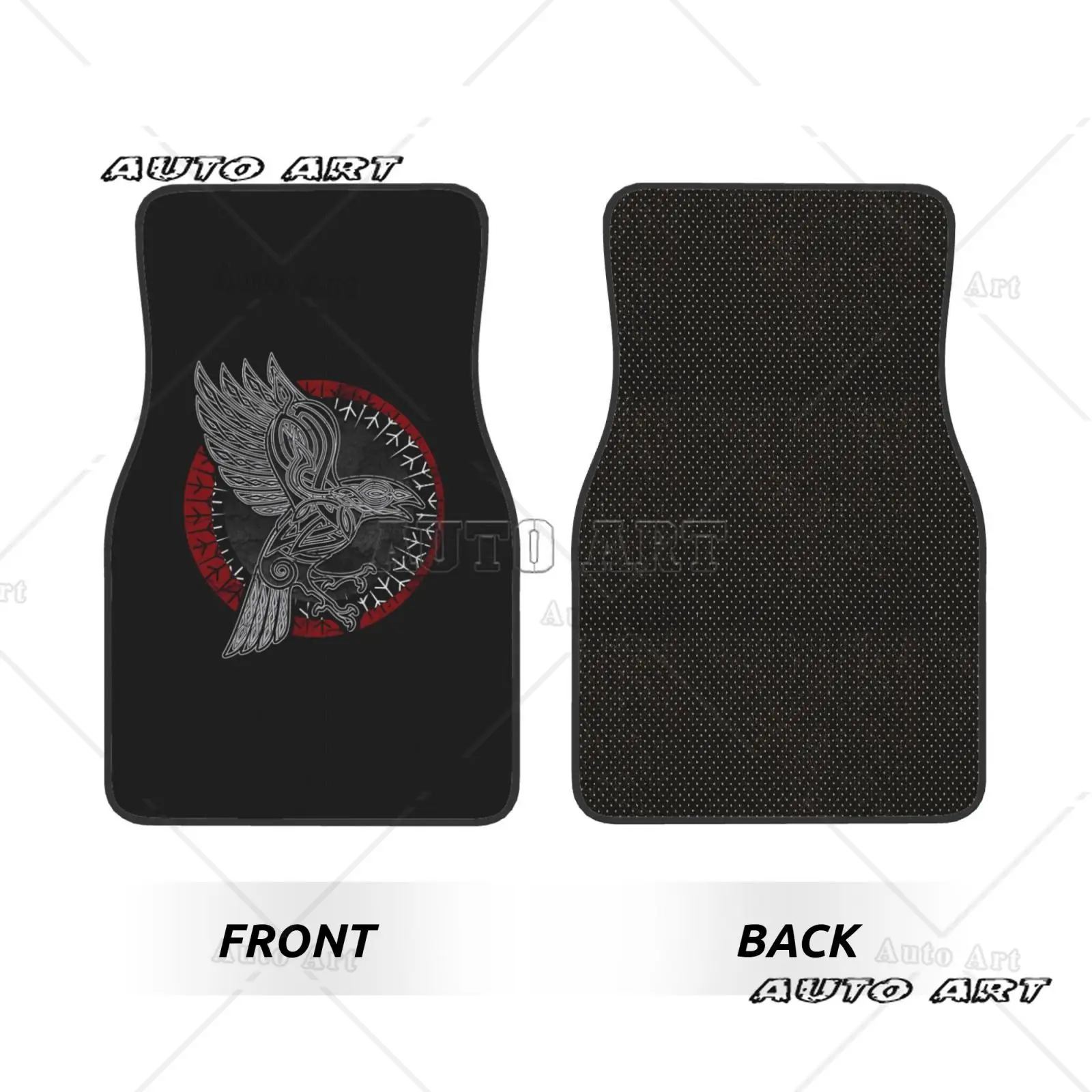 Viking Raven Pattern Car Floor Mat Set of 4 - Water Resistant - Suitable for General Car Interior - Easy To Clean