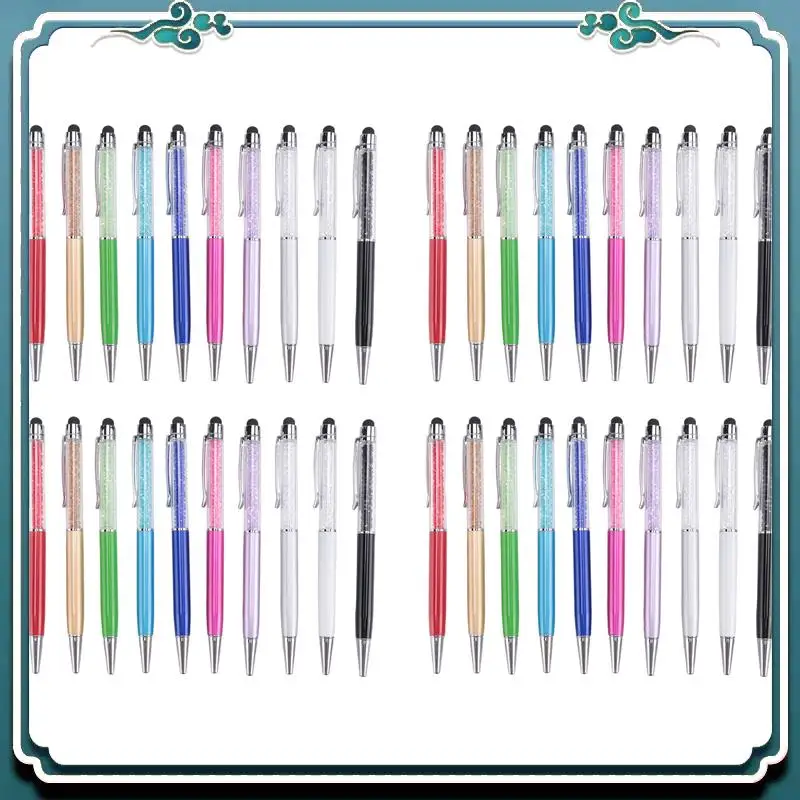 سهلة الاستخدام 40 قطعة قلم حبر جاف كريستال السائبة لامعة 2 في 1 سليم كريستال الماس شاشة القلم الأسود حبر جل حبر جاف بريق القلم