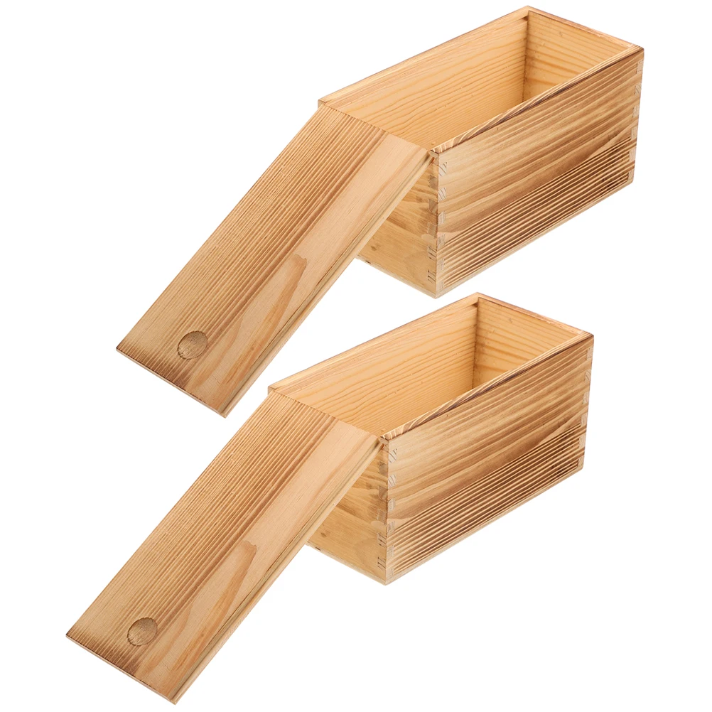 

2pcs Wooden Jewelry Box Light Wood Storage Case Sliding Lid Durable Organizer For Earrings Bracelets Trinkets Portable Wooden