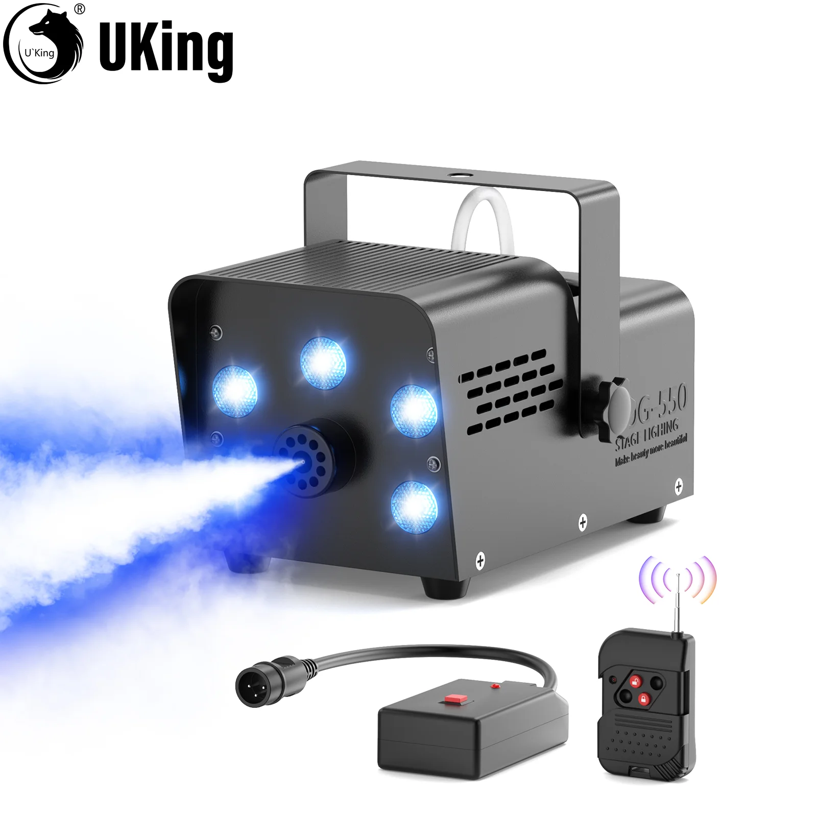 

U`King 550 Вт дымовая машина дискотека красочные 5 шт. RGB бусины сценические световые эффекты туманная машина пульт дистанционного управления вечерние бар Fogger эжектор