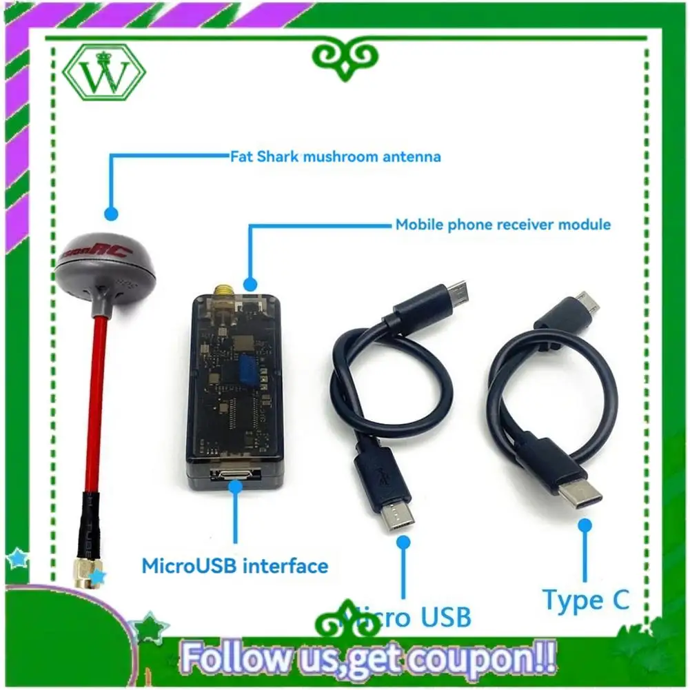 ABIK-UVC OTG 5.8G 56CH Audio FPV Receiver Video Capture Card With Antenna For Android Mobile Phone Computer RC Drone Part