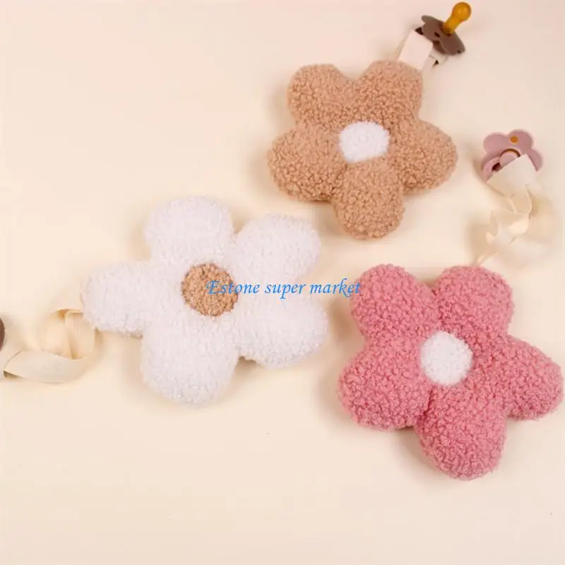 090B Flower-shaped Pacifier Clip Pendant Soft Plush Teether Chain Ornament for Babies