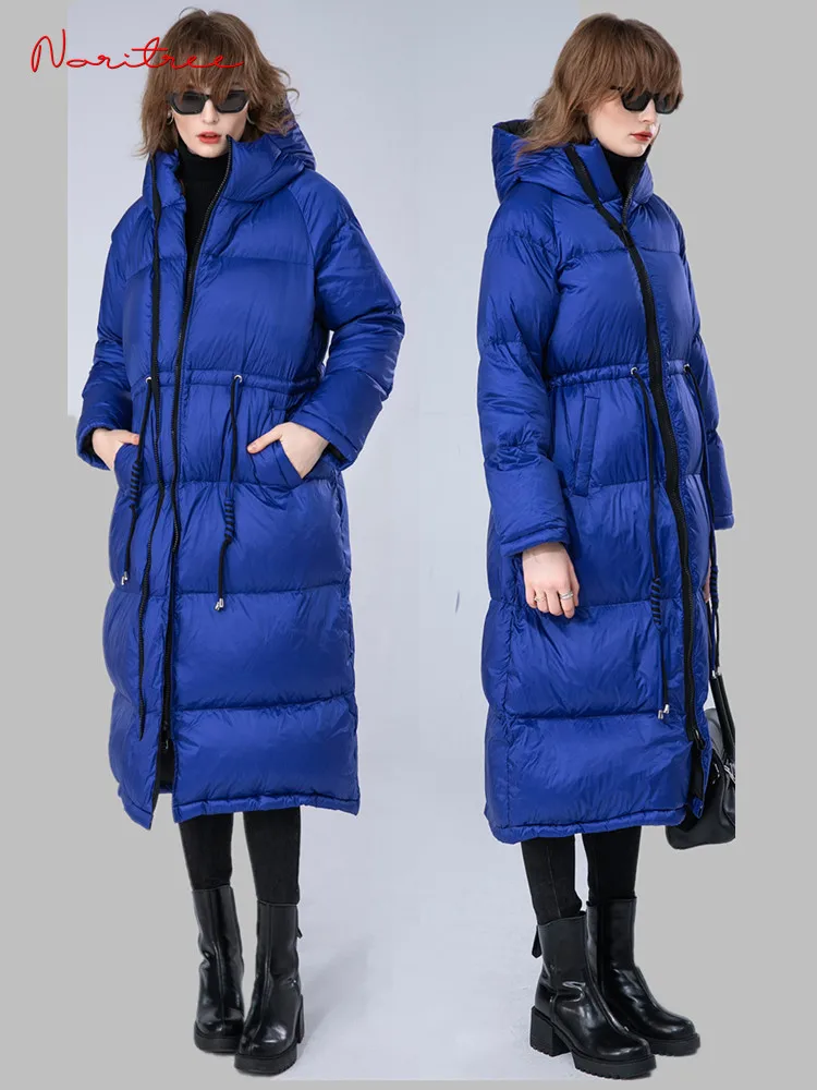 Winter Women\'s Longer Down Coats Thicker Warm Hooded Fluffy Down Coat Female Winter Was Thin Parkas wy1093