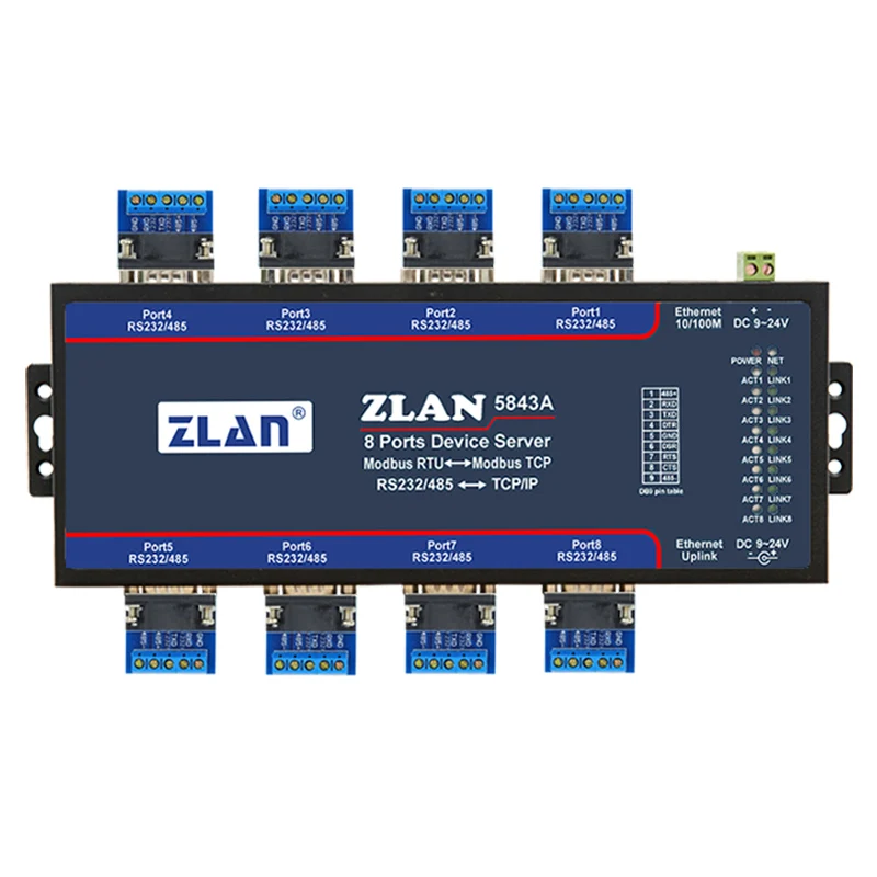 

Serial port server modbus gateway 8-port RS232/485 to TCP Ethernet converter remote controlled ZLAN5843A