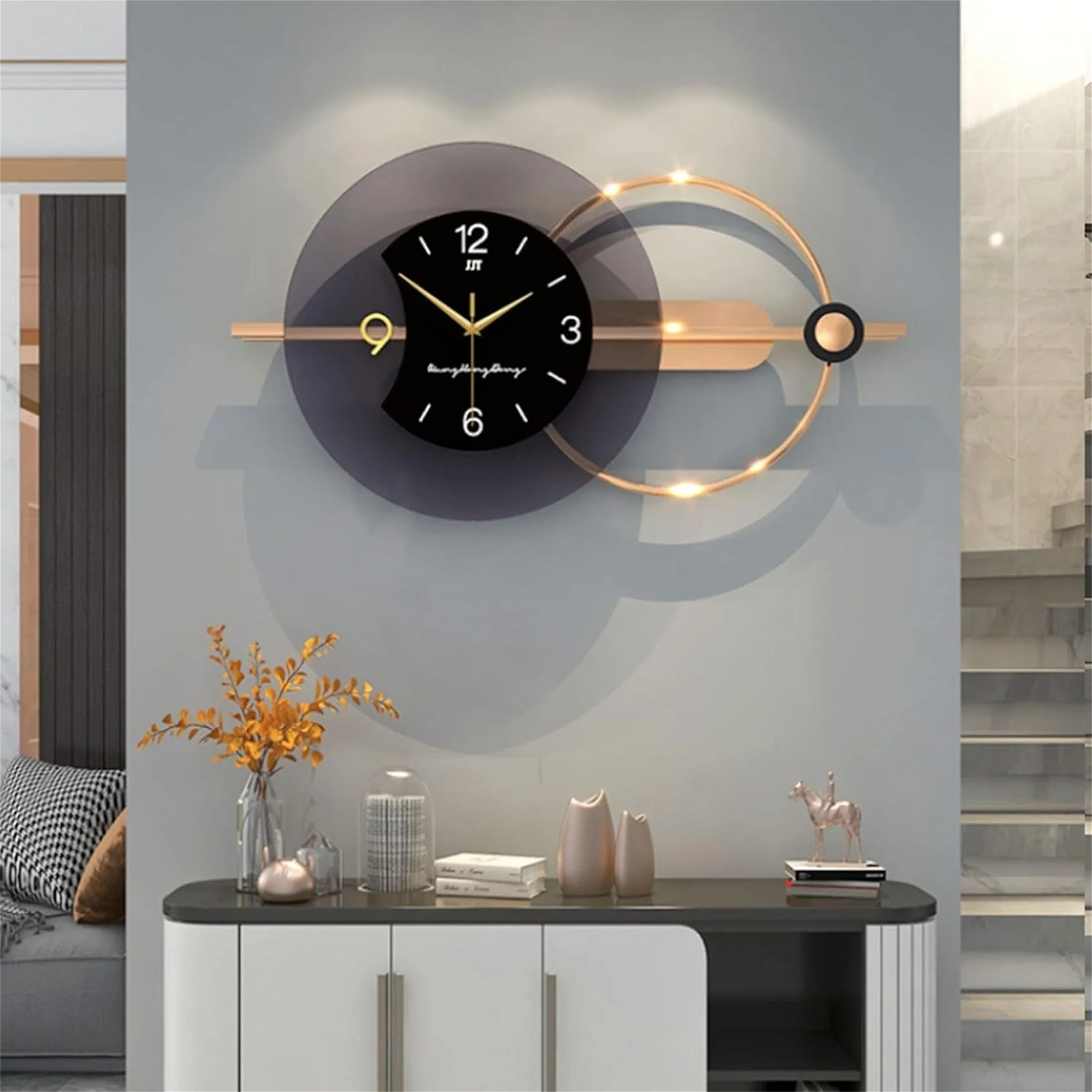 Wanduhr، Metall Wohnzimmer Uhr، Uns Ticken، فور Wohnzimmer، Schlafzimmer، Büro، Beschzimmer، Schwarz und Goldfarben
