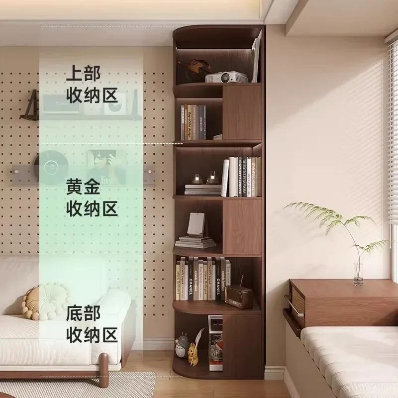 Triangular extremely narrow corner bookshelf integrated wall small apartment corner floor bookcase living room corner solid wood
