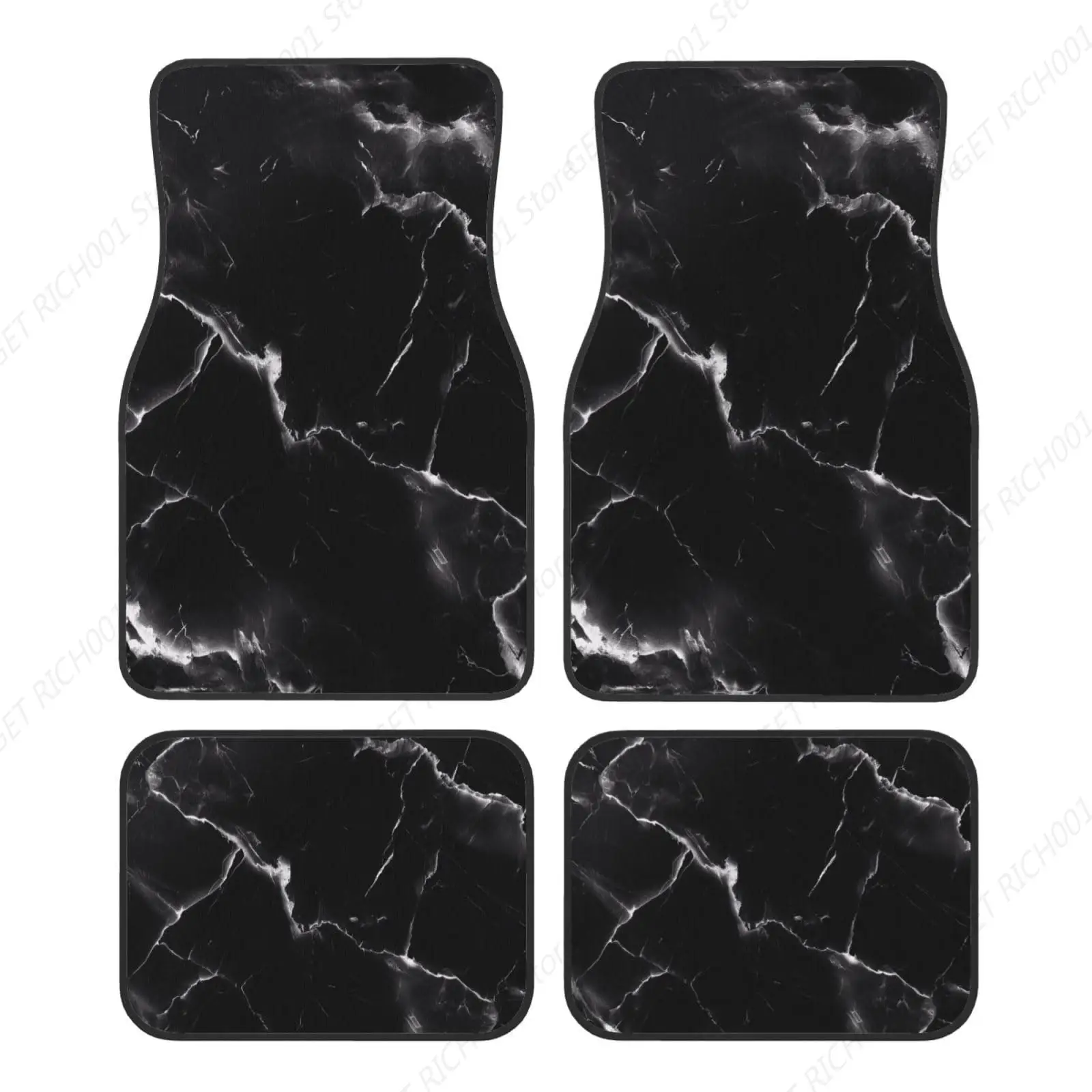 Black Marble Abstract Carpet Floor Mats For Cars, Auto Accessories Funny Car Floor Foot Mat Sets Of 4 Pieces Resistant To Dirt