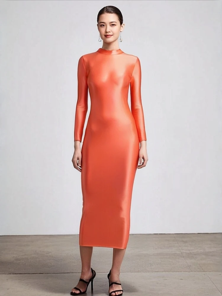 Bodycon-jurk met hoge taille, lange Sve-ritssluiting, gladde nylonmix, lentefee voor dames