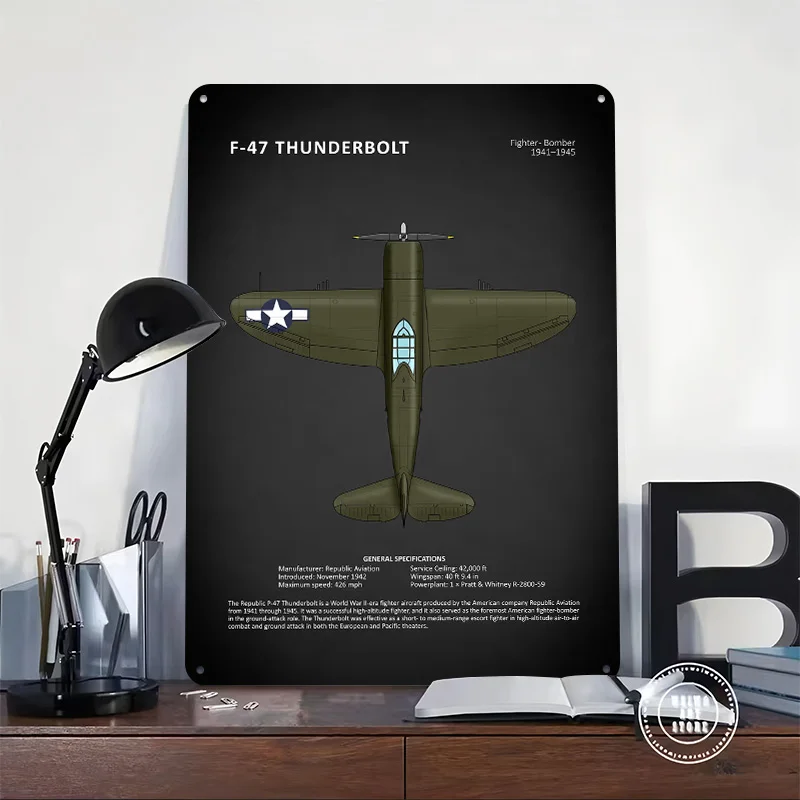 Republic P47 Thunderbolt Tinplate Poster Custom Wall Art Vintage Metal Signs Retro Tin Plaque for Room Accessories House Bar