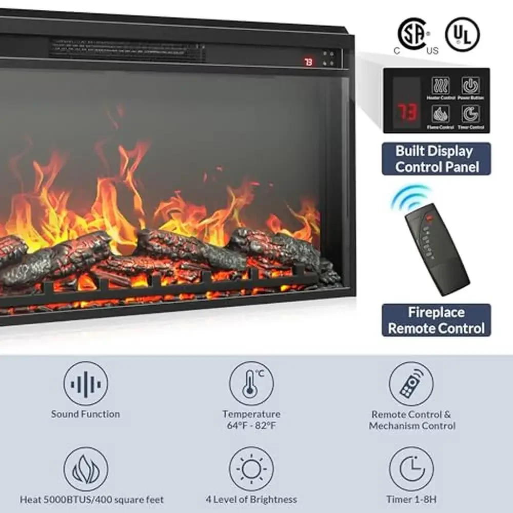 Boho 68" TV Stand Entertainment Center w/ 36" Electric Fireplace Heater Rattan Console Table Flame Effect Ample Storage Modern