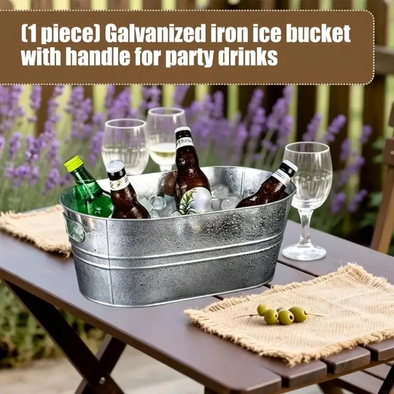Galvanized Iron Ice Buckets Large Champagne Wine Beer Cooling Tub with Carry Handle for Parties and BBQs Ice Container 37JD