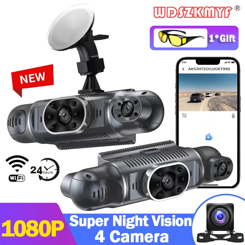 

Car DVR 4 Lens 1080P Dash Cam for Cars Video Recorder WIFI APP Control 180 Degrees Night Vision Front left right Rear View Camer