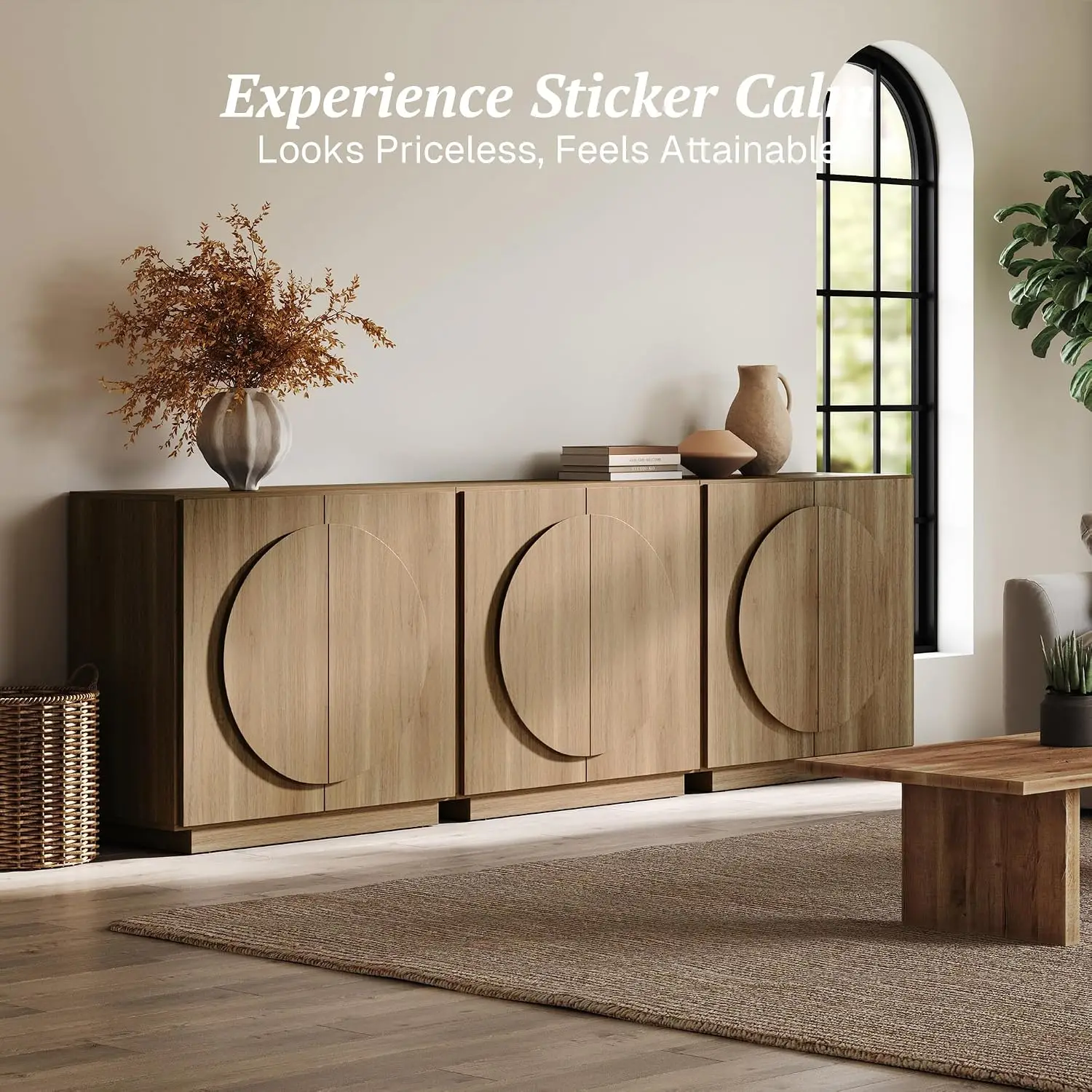 Modular Sideboard Cabinet Set of 3, Storage Buffet Console with Adjustable Shelves for Dining Living Room, Camel, Customized