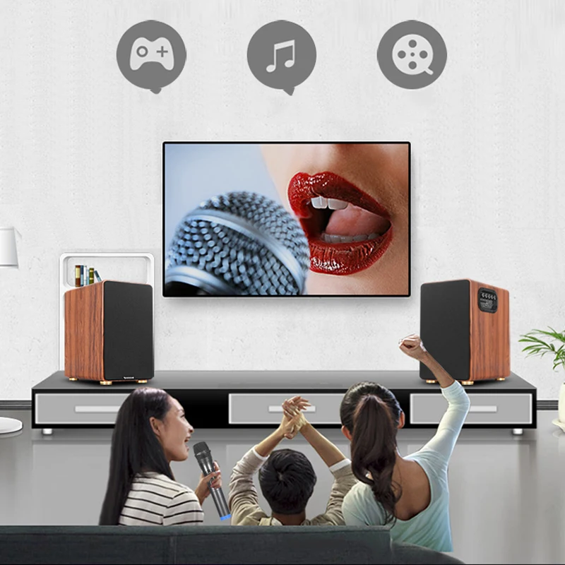 6.5 Inch 200W Wooden Fever HiFi Speakers Active Bluetooth Bookshelf Home Theater Sound System