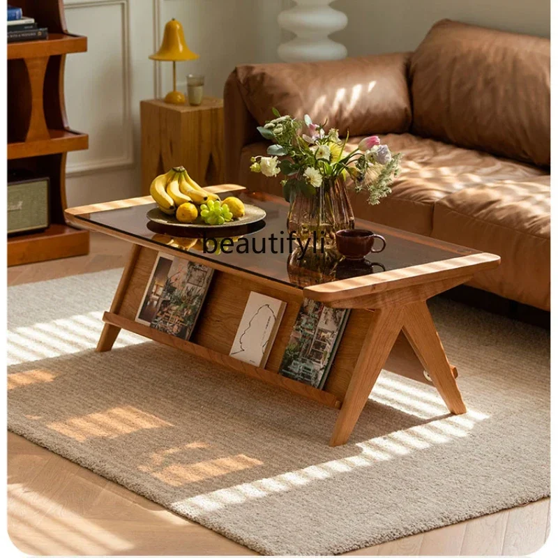 

Tea Table Solid Wood Living Room Home Small Table Modern Simple Small Apartment Nordic and Japanese Style Cherrywood