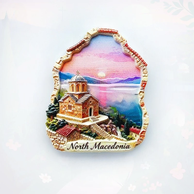 

North Macedonia Fridge Magnet - Charming 3D Sunset House Souvenir Unique Balkan Travel Gift for Home & Office Warm Decor