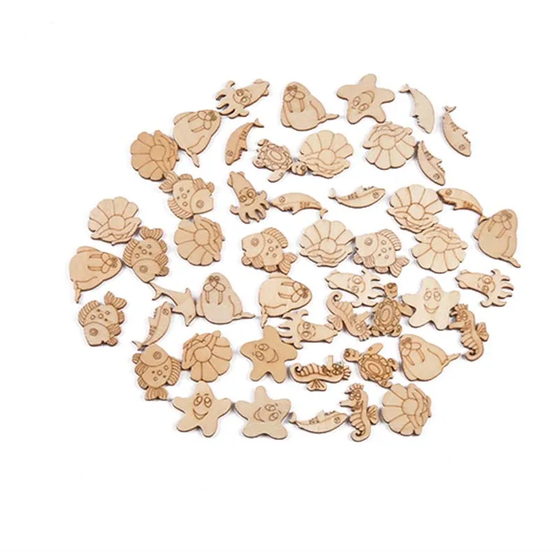 

50 шт., 30 мм, милые кусочки океанских животных, скрапбукинг, деревянные поделки, аксессуары для рисования ручной работы, cp4254