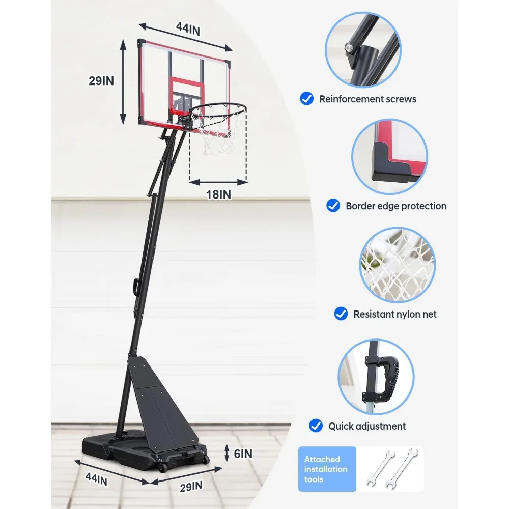 Aro de baloncesto ajustable para niños y adolescentes, 3,3 a 10 pies, tablero inastillable de 40 pulgadas, portería portátil