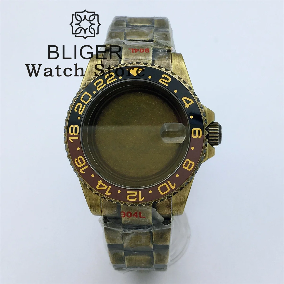 BLIGER 40mm Bronze Diver Watch Case and Strap Ceramic Bezel Sapphire Glass Fit NH34 NH35 36 ETA2824 PT5000 Movement Screw Crown