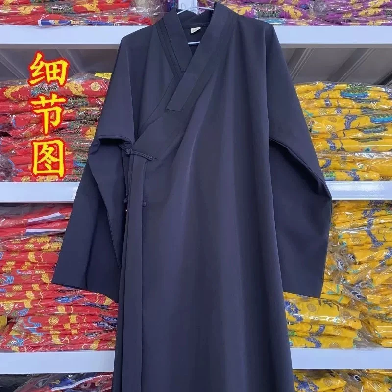 블랙 네이비 유니섹스 스님 쿵푸 로브 의상 긴 가운 성인 전통 중국 의상 빈티지 Hanfu Long Robe