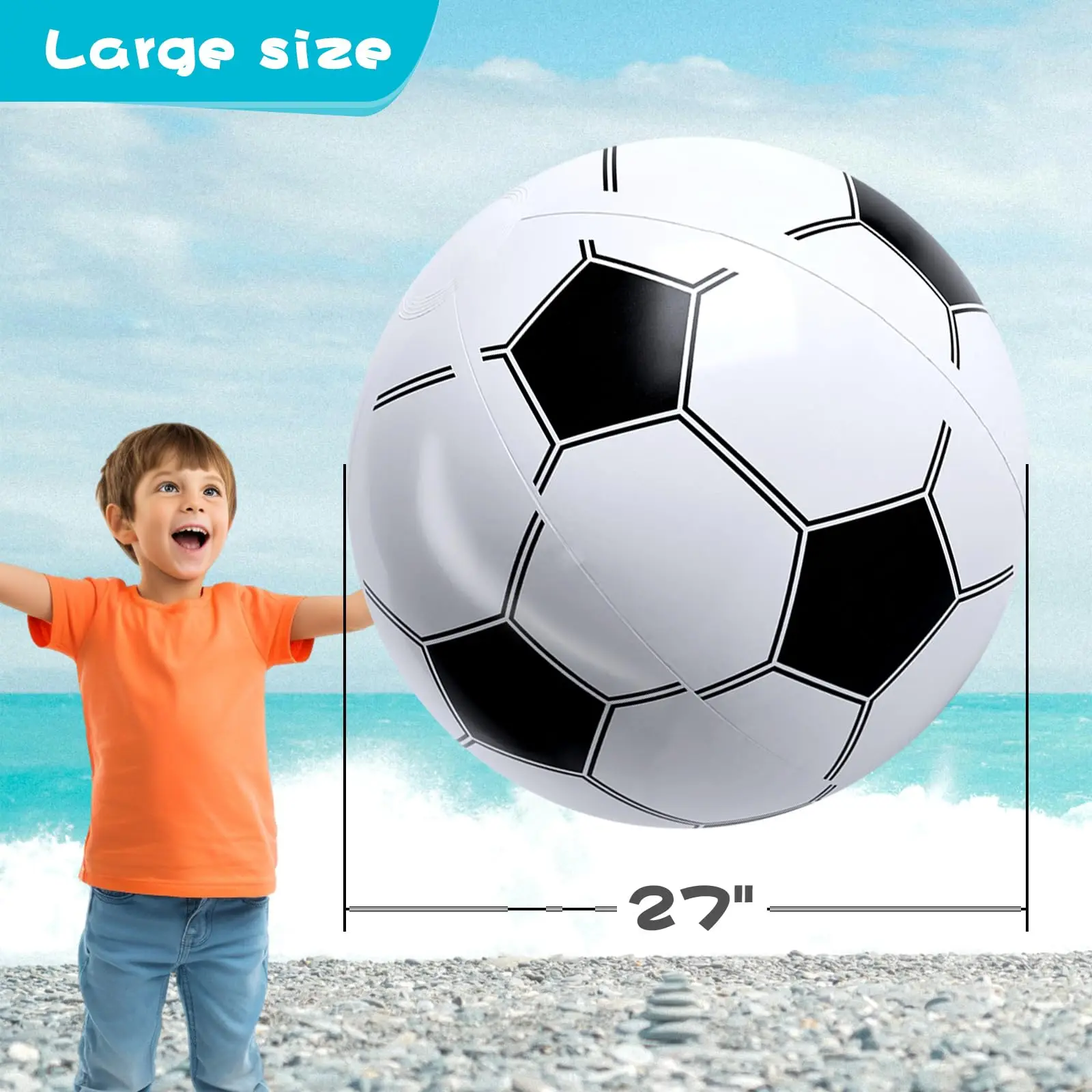 Soccer Beach Ball, 27inch Inflatable Soccer Ball Large Pool Soccer Ball for Kids Summer Swimming Pool Beach Game Toy