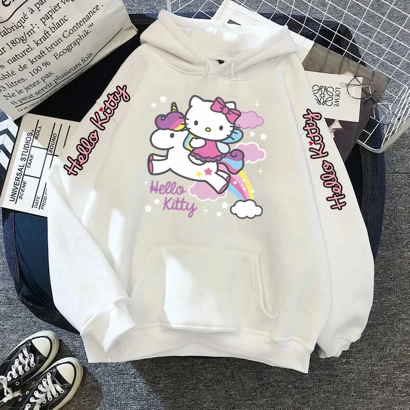 Women\'s Sportswear Sanrio Japan Harajuku Hello Kitty Tops Cute Clothes Pattern Hoodie Winter Long Sleeve Jacket Women Winter