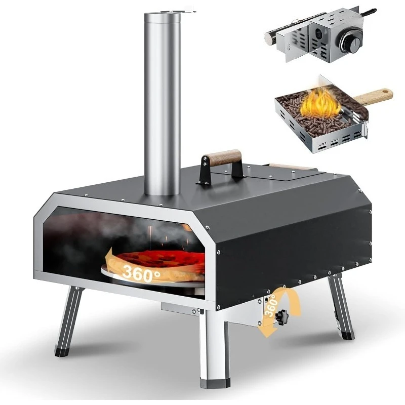 

Pizza Oven,16'' Multi-Fuel Rotatable Outdoor Pizza Ovens, Wood Fired and Gas Portable Pizza Oven,Stainless Steel 3-Layer