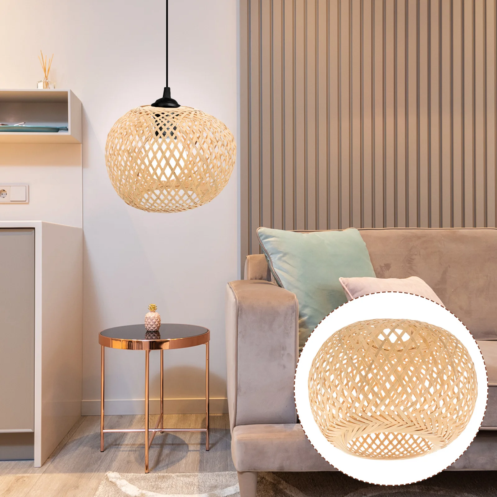 

Vintage Decor Bamboo Lampshade Hanging Shades Pendant Rattan Decorate Woven Cover